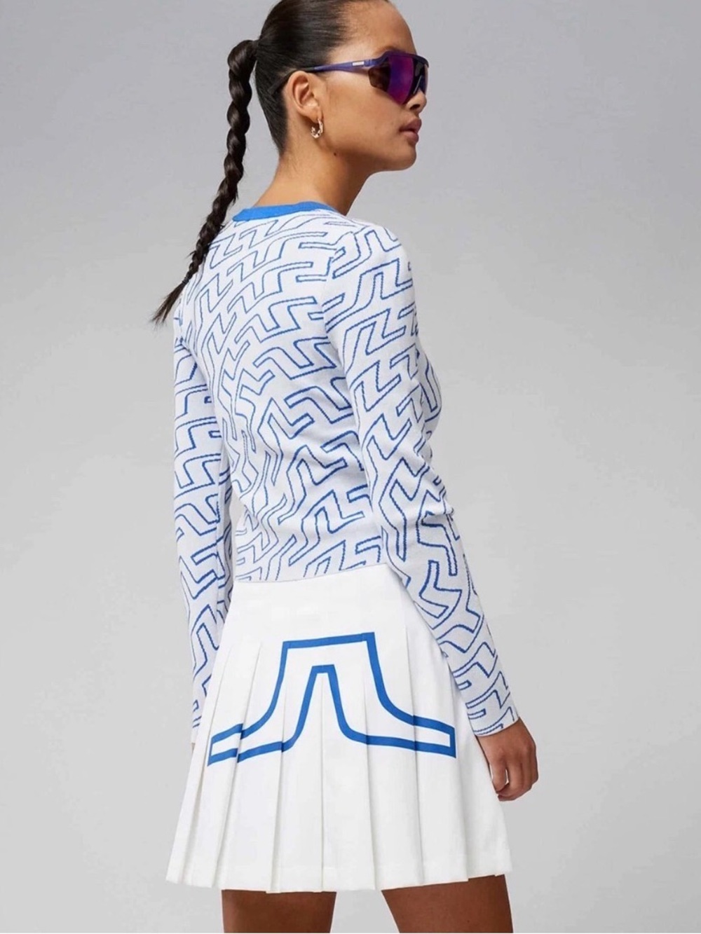 J.Lindeberg White Cardigan Jacket with Blue Geometric Trim, Size S - Picture 4 of 11